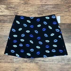 Zara Black Mini Skirt with Blue and White Lip Print